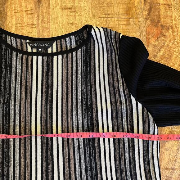 Ming Wang Contrast Pleated Stripe Knit Tunic Medium Large Black Sweater Office - Picture 8 of 9